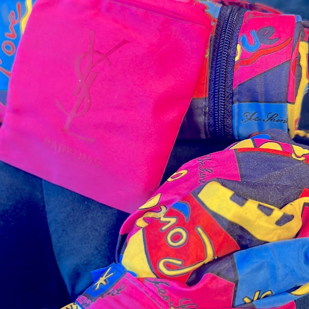 YSL Yves Saint Laurent “Showers of Love” Umbrella Vintage Colorful Logo Rare